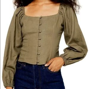 Linen prairie top olive